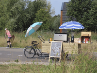 902626 Afbeelding van de bakfiets van ''t Koffie Jochie', op Het Lint De Meern bij het Máximapark in de wijk Leidsche ...